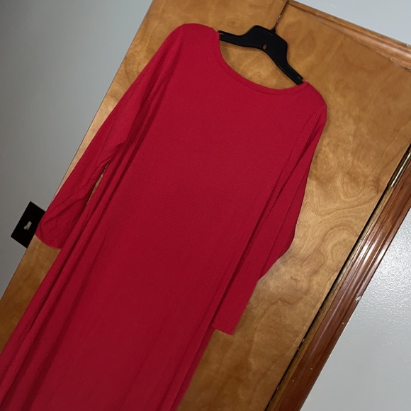 3X ModCloth Red Sweet Simplicity Long Sleeve Midi Dress - Picture 3 of 6